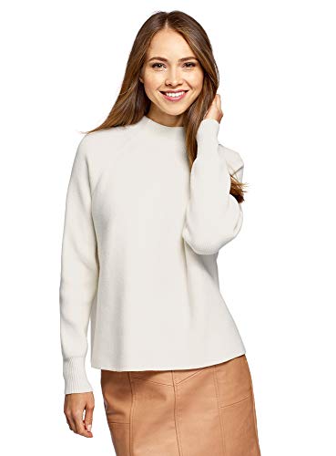 oodji Ultra Mujer Jersey de Punto Texturizado Recto, Blanco, ES 40 / M