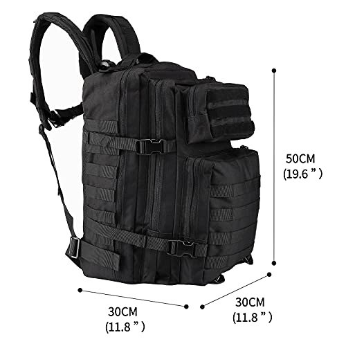 Oreunik Mochila Militar 45L Impermeable Táctica Mochila Molle Mochilas Gran Paquete de Asalto para Senderismo al aire libre, Camping, Senderismo, etc. (Negro)