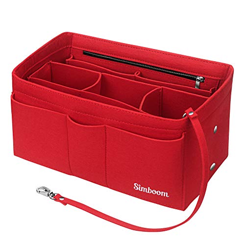 Organizador de Bolso de Fieltro, Simboom Multi-Bolsillo Organizador Bolso Insertar Bolsa en Bolsa Bolso Cosmético para Mujer (Rojo, L)