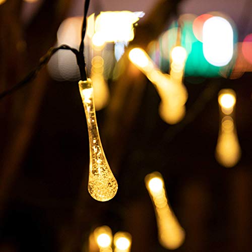 Outdoor Solar String Lights 25.7Ft 40 LED Water Drop Solar Powered Lights with 8 Modes, Waterproof Fairy Crystal Lights for Patio Garden Yard Tree Wedding Party decor, Warm White