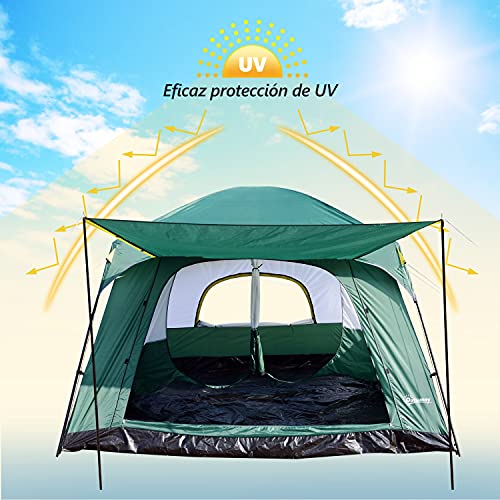 Outsunny Tienda de Campaña Familiar 8-10 Personas Carpa Grande Acampada Tipo Refugio para Playa Picnic Portátil y Impermeable con Bolsa de Transporte Mosquitera Protección Solar UV 4.3x3x2m