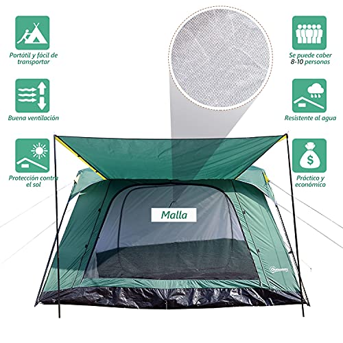 Outsunny Tienda de Campaña Familiar 8-10 Personas Carpa Grande Acampada Tipo Refugio para Playa Picnic Portátil y Impermeable con Bolsa de Transporte Mosquitera Protección Solar UV 4.3x3x2m