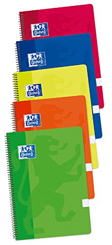 Oxford Cuadernos A4, Tapa Blanda, 80 Hojas; Cuadrícula 4x4, Pack 4+1, Surtido colores vivos