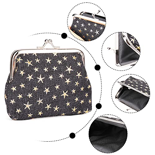 Oyachic 4 Piezas Pequeño Portamonedas Kiss Lock Coin Purse Retro Carteras Vintage Monedero para Monedas con Cierre Clic-Clac (Star)