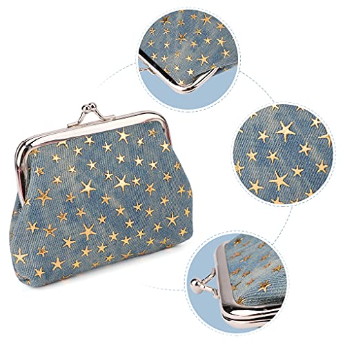 Oyachic 4 Piezas Pequeño Portamonedas Kiss Lock Coin Purse Retro Carteras Vintage Monedero para Monedas con Cierre Clic-Clac (Star)