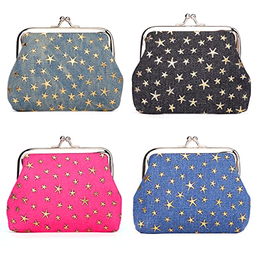 Oyachic 4 Piezas Pequeño Portamonedas Kiss Lock Coin Purse Retro Carteras Vintage Monedero para Monedas con Cierre Clic-Clac (Star)