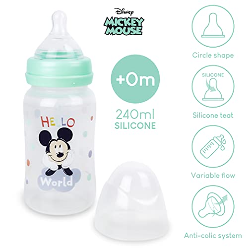 Pack Biberon Anticolicos Recien Nacido, 2 Chupete Bebe, Mordedor Bebe Refrigerante, Broche, Mickey Mouse - BONNYCO | Regalos Originales Para Bebes Recien Nacidos, Pack Biberones Anticolicos