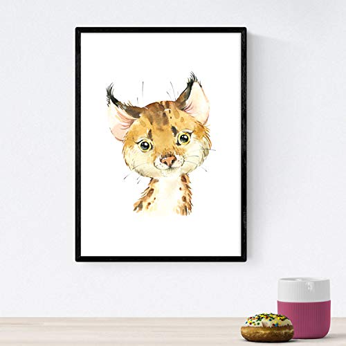 Pack de cuatro láminas con ilustraciones de animales. Posters con imágenes infantiles de animales. Mapache zorro burro y leopardo. Tamaño A3 sin marco…