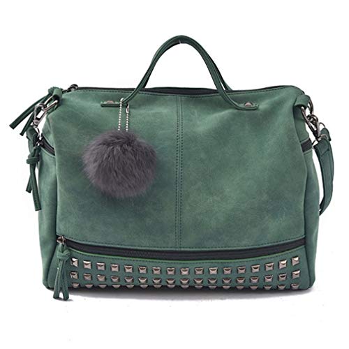 Pahajim Bolso de mujer elegante Satchel de mujer con tachuelas punk y adornos de bolas para el trabajo diario, las fiestas y mucho más (Verde)