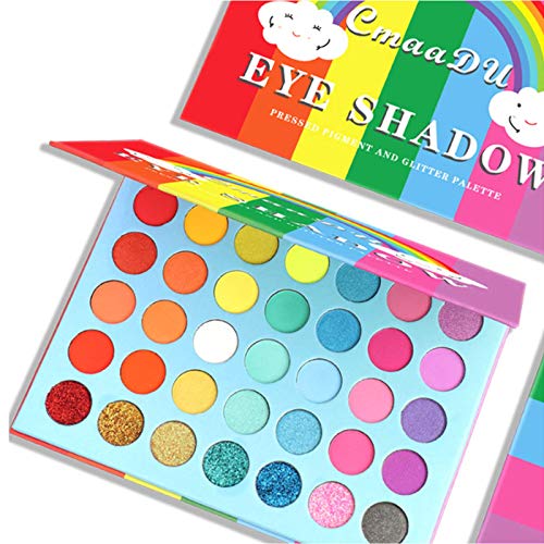 Paleta de sombras de ojos de 35 colores, Rainbow Mate y Shimmer Sombra de ojos de alto pigmento Paleta de maquillaje cosmético de ojos coloridos de neón de larga duración impermeable (35 colores)