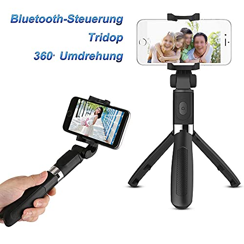 Palo selfie con Bluetooth, trípode 3 en 1, ampliable, monopod palo selfie con disparador remoto por Bluetooth, giratorio 360°, monopod portátil, soporte para teléfono móvil, cámara pequeña