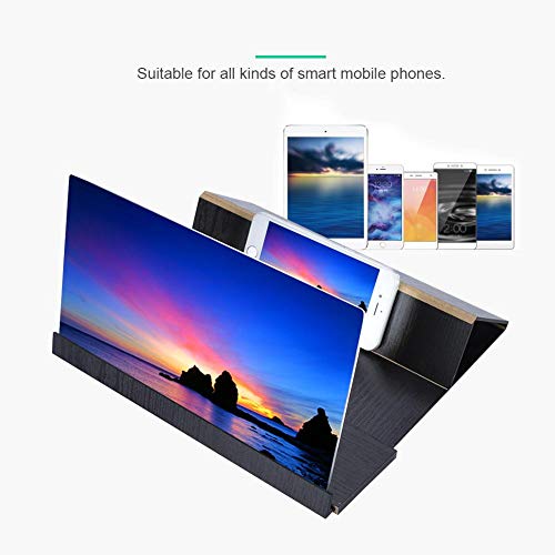 Pantalla de 12 Pulgadas con Lupa Plegable de Grano de Madera Maciza Amplificador de Pantalla de Teléfono Soporte de Móvil 3D Alta Definición Screen Magnifierlupa para Smartphone