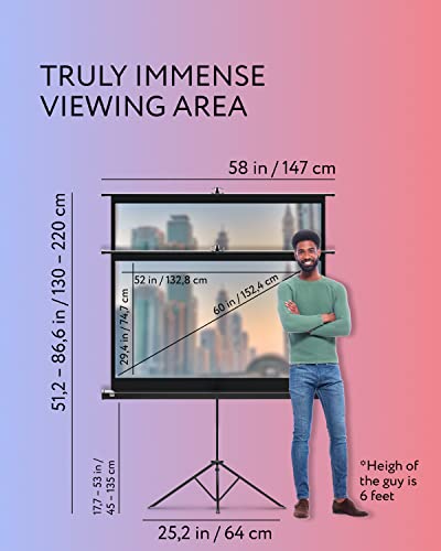 Pantalla para proyector con soporte de 60 in - Pantalla de proyección para películas o presentaciones - Pantalla de trípode de alta definición 16:9 sin arrugas con bolsa de transporte y correas