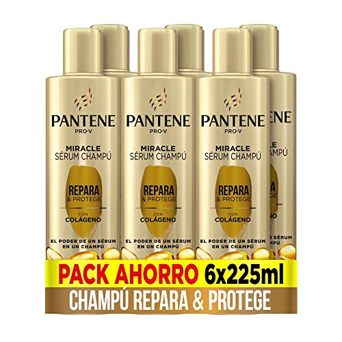 Pantene Pro-V Champú Miracle Serum Repara & Protege con colágeno, la eficacia de un sérum en un champú, para cabello débil y dañado, 225ml x6