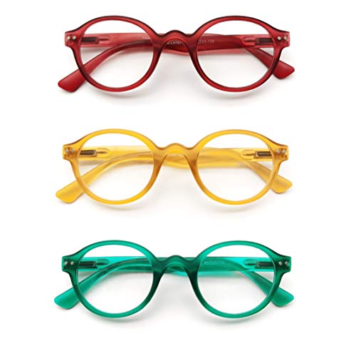 PANTONA-Gafas de lectura Redondas（Paquete 3 pares）. Gafas Presbicia Vista Cansada Retro para Hombre y Mujer.（Rojo Amarillo Verde+2,00）