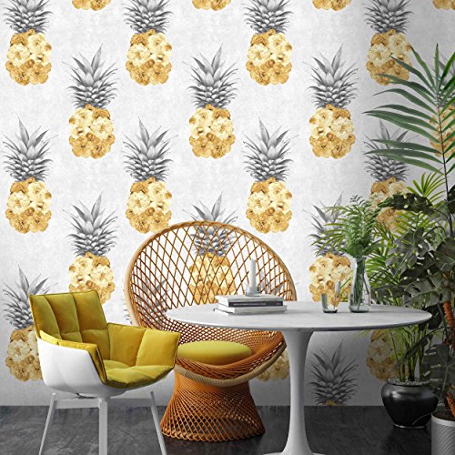 Papel pintado de piña Ludic en amarillo