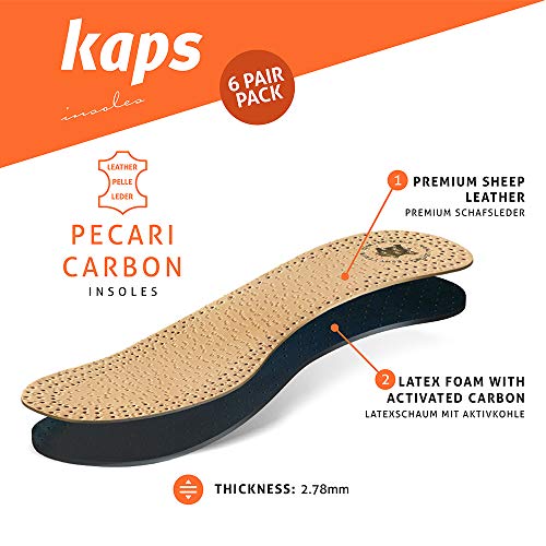 Paquete de 3 Pares de Plantillas para Zapatos Pecari Carbon de Kaps, Cuero de Oveja con Curtido Vegetal con Carbón Activado, Elegantes y Cómodas, (41 EUR)