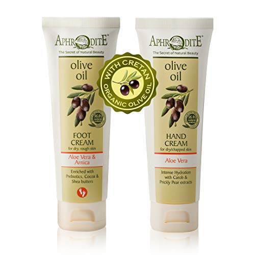 Paquete de cuidado de manos y pies Aphrodite, juego de regalo humectante de 2 piezas para piel seca, incluye crema para pies con aloe vera y prebióticos (75 ml) y crema para manos con aloe vera(75 ml)