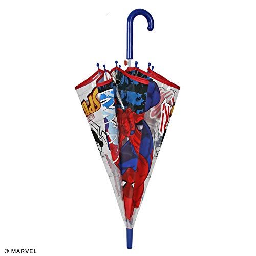 Paraguas Marvel Spiderman Niño 4 5 6 Años - Sombrilla Lluvia Transparente Cúpula Brubuja Clásico para Niños - Paraguas de Superhéroes Hombre Araña con Apertura Automática - Diámetro 74 cm PERLETTI