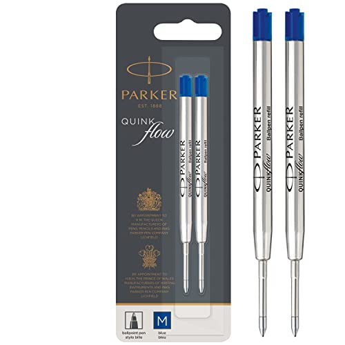 Parker Quinkflow recambio para bolígrafo de punta mediana, azul, paquete de 2