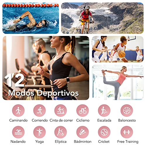 Parsonver 1.69'' Smartwatch Fitness Mujer, Reloj Inteligente Deportivo Impermeable IP68 con HD Pantalla Táctil, Pulsómetro, Monitor de SpO2 Oxígeno en Sangre, Sueños, Calorías para Android iOS, Rosa