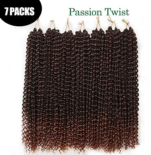 Passion Twist Hair, 7 paquetes de pelo de ganchillo con ondas de agua de 18 pulgadas para cabello largo y bohemio, trenzado de cabello YDDM Passion Twist Crochet Hair Extensiones de cabello sintético