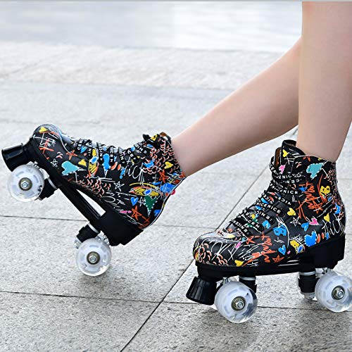 Patines LED,Patines En Paralelo Niña/Mujer,Patines 4 Ruedas Hombre,Top Alto Clásico PatinesSobreRuedas Adulto,Diseño De Graffiti De Moda, Adecuado para Principiantes Al Aire Libre (39)