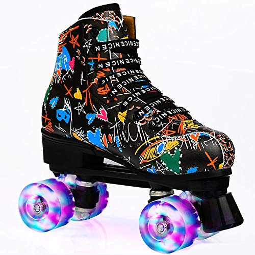 Patines LED,Patines En Paralelo Niña/Mujer,Patines 4 Ruedas Hombre,Top Alto Clásico PatinesSobreRuedas Adulto,Diseño De Graffiti De Moda, Adecuado para Principiantes Al Aire Libre (39)