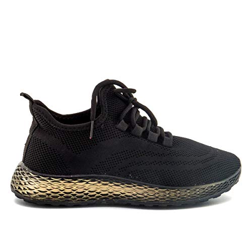 PAYMA - Zapatillas Sneakers Deportivas Mujer. con y Sin Cordones. Tenis Gimnasio, Deporte, Casual y Caminar. Malla Traspirable. Piso Transparente. Color: Negro. Talla: EU 38