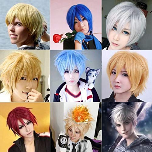 Pelucas Completas de Cosplay Corto Unisex Peluca de Fiesta de Anime de Pelo Liso de Capa Natural Para Mujeres Hombres Niños Niñas Marron Oscuro