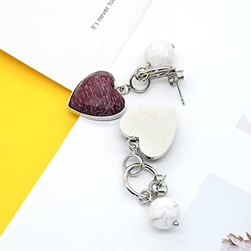 Pendientes BEWELL hechos a mano de madera con forma de corazón púrpura y acero inoxidable, joyería de moda, regalos de cumpleaños para mujeres y niñas