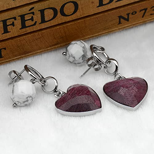 Pendientes BEWELL hechos a mano de madera con forma de corazón púrpura y acero inoxidable, joyería de moda, regalos de cumpleaños para mujeres y niñas