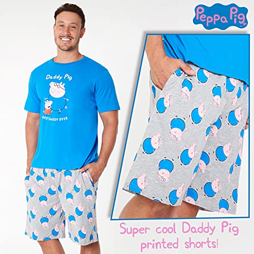 Peppa Pig Pijama Hombre Verano, Pijama Corto Hombre M - 3XL, Regalo Dia del Padre (Azul, XL)