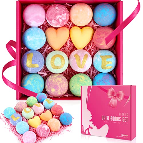 Peradix Bombas de Baño,Bolas de Baño con Aceites Esenciales,Spa Baño de Burbujas para Hidratar la Piel Seca Sales de Baño de Bombas de Baño Espuma de Regalo para Mujeres Novias y Niñas (16pcs-80g)