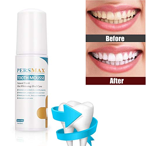 PERSMAX 60ml Pasta de Dientes de Espuma Blanqueadora, Blanqueador Natural, sin Flúor, Menta Fresca, 2.02 oz