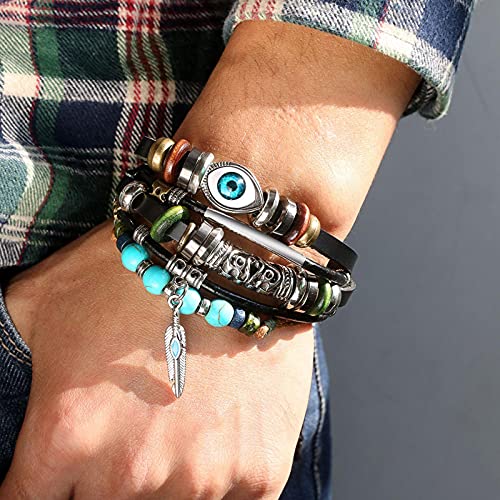 Personalidad Ojos Azul Turquesa Pulsera De Hombre Punk Girasol Pulsera De Cuero Hecha A Mano Regalo De Joyería Ojos Turquesa B0107