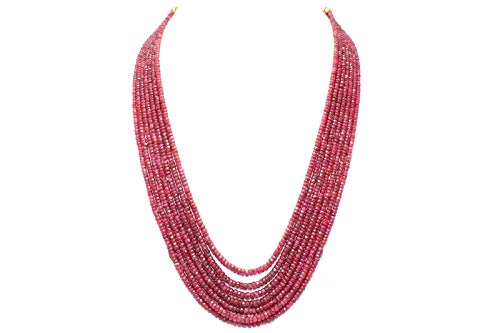 PH - Collar de cuentas de rubí rojo con tratamiento facetado, 7 líneas, 565 quilates
