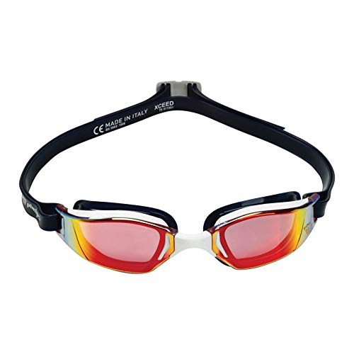 Phelps XCEED Gafas de natación, Unisex Adulto, Lente de Espejo de Titanio Blanco y Azul y Rojo, Talla única