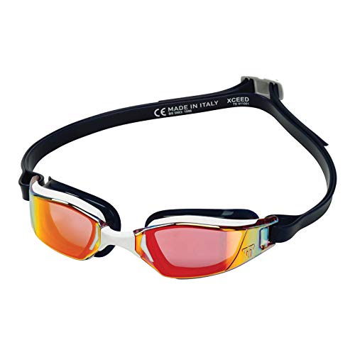 Phelps XCEED Gafas de natación, Unisex Adulto, Lente de Espejo de Titanio Blanco y Azul y Rojo, Talla única