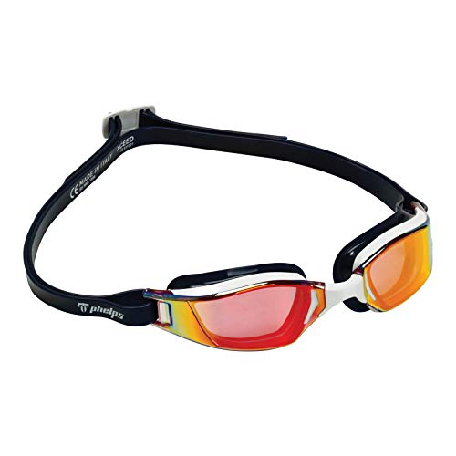 Phelps XCEED Gafas de natación, Unisex Adulto, Lente de Espejo de Titanio Blanco y Azul y Rojo, Talla única