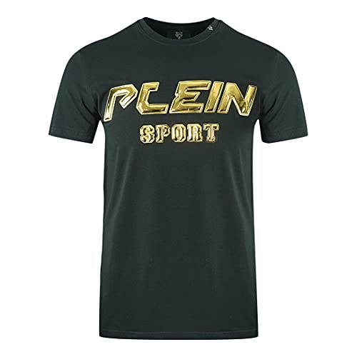 Philipp Plein Sport Gold Logo Black Camiseta, Negro, S