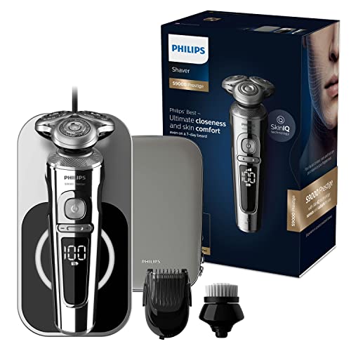 Philips Series 9000 Prestige - Afeitadora eléctrica para húmedo y seco con plataforma de carga Qi, peinadora de barba Smartclick y cepillo de limpieza facial - Sp9863/14