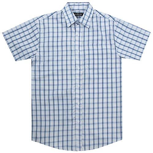 Pierre Roche Camisa a cuadros para hombre, camiseta de popelín casual inteligente, manga corta, ropa de diseñador de verano, teñido de hilo de polialgodón