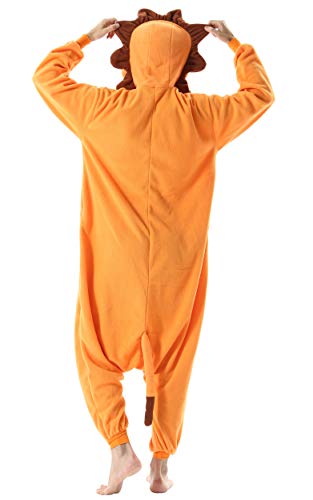 Pijama Animal Entero Unisex para Adultos con Capucha Cosplay Pyjamas Ropa de Dormir Kigurumi Traje de Disfraz para Festival de Carnaval Halloween Navidad Naranja León