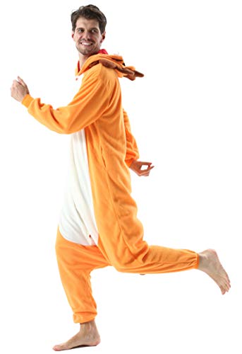 Pijama Animal Entero Unisex para Adultos con Capucha Cosplay Pyjamas Ropa de Dormir Kigurumi Traje de Disfraz para Festival de Carnaval Halloween Navidad Naranja León