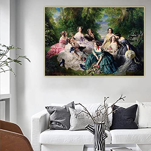 Pintura Famosa Emperatriz Eugenia Rodeada De Sus Damas En Espera Impresiones En Lienzo Imagen Para Sala De Estar DecoracióN Del Hogar 80x110cm (32x44in) Sin Marco