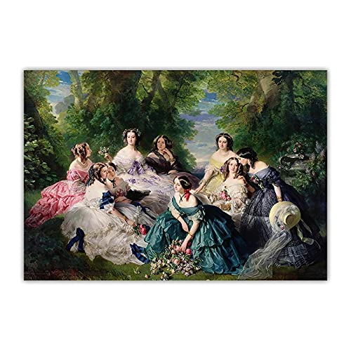 Pintura Famosa Emperatriz Eugenia Rodeada De Sus Damas En Espera Impresiones En Lienzo Imagen Para Sala De Estar DecoracióN Del Hogar 80x110cm (32x44in) Sin Marco