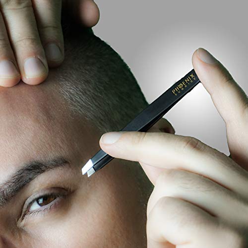 Pinza de depilar cejas con punta profesional de precisión, incluye estuche protector de calidad prémium para depilación – 9,5 cm diagonal – acero inoxidable