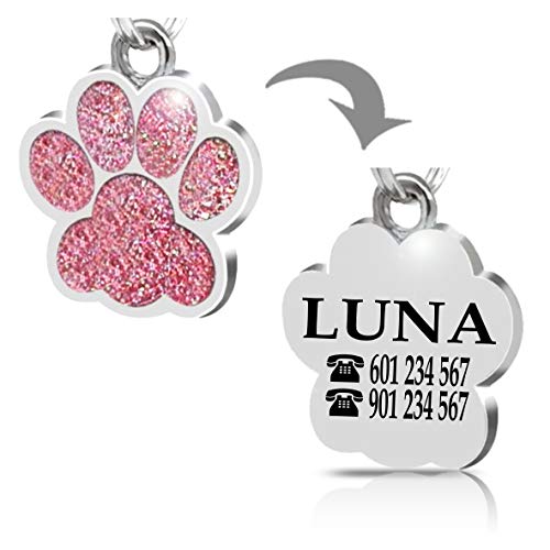 Placa Chapa de identificación Personalizada para Collar Perro Gato Mascota grabada (Rosa)