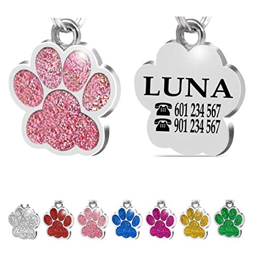 Placa Chapa de identificación Personalizada para Collar Perro Gato Mascota grabada (Rosa)